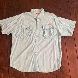 Columbia Men's Light Blue Casual Button Down quick dry fishing shirt